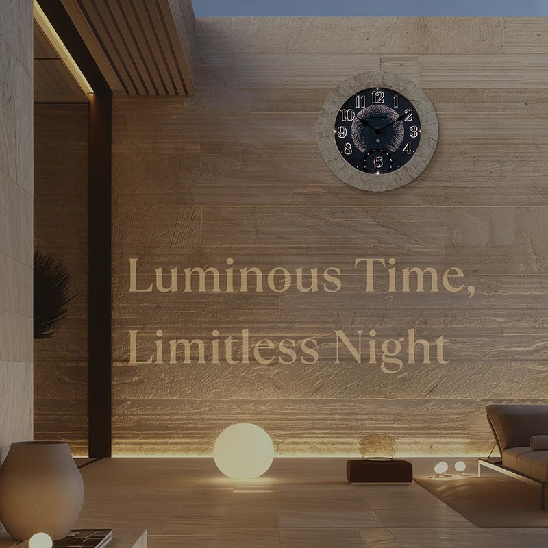 Presentime & Co 14" Illuminated in/Outdoor Clock with Smart Sensor and Night Light, Waterproof, Large Wall Clock with Thermometer & Hygrometer, for Garden and Patio - Coastal Sandstone Finish. - Image 5